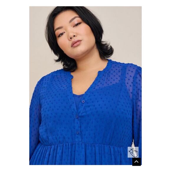 Torrid Blue Clip Dot Tiered Midi Dress Sz.3 - Picture 3 of 16